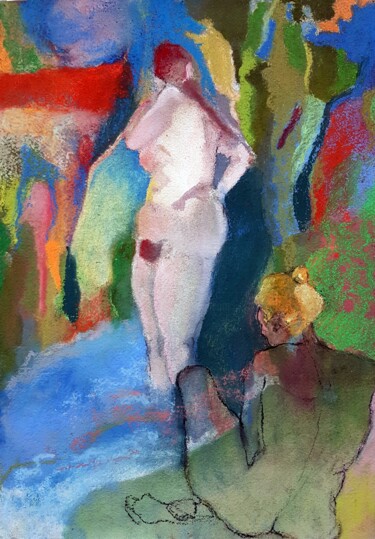 Peinture intitulée "The bath" par Rosemay Dahan, Œuvre d'art originale, Pastel