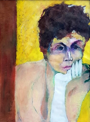 Peinture intitulée "Anne Q. with a whit…" par Rosemay Dahan, Œuvre d'art originale, Pastel