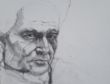 Schilderij getiteld "Jacques Derrida" door Rosemay Dahan, Origineel Kunstwerk, Potlood