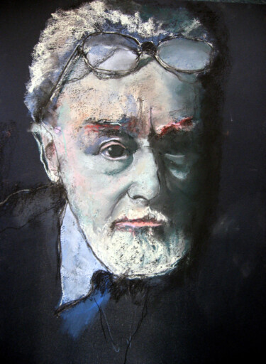 Peinture intitulée "Primo Levi portrait" par Rosemay Dahan, Œuvre d'art originale, Pastel
