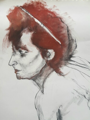 Drawing titled "Isabelle en sanguine" by Rosemay Dahan, Original Artwork, Pastel