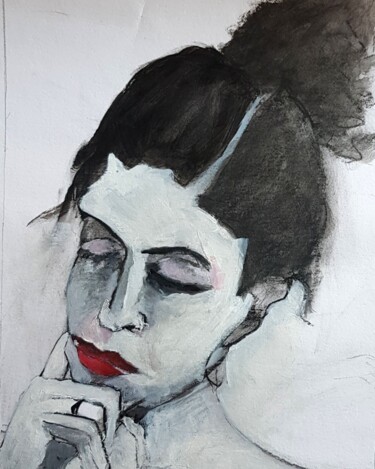 Malerei mit dem Titel "Portrait of a woman…" von Rosemay Dahan, Original-Kunstwerk, Acryl