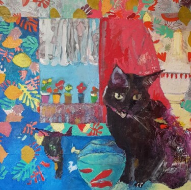 绘画 标题为“Interior à la Matis…” 由Rosemay Dahan, 原创艺术品, 粉彩 安装在纸板上