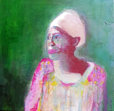 Painting titled "Portrait in green r…" by Rosemay Dahan, Original Artwork, Acrylic