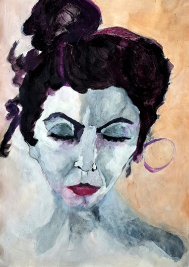 Painting titled "Portrait of a woman…" by Rosemay Dahan, Original Artwork, Acrylic