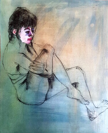 Drawing titled "Modèle vivant" by Rosemay Dahan, Original Artwork, Charcoal