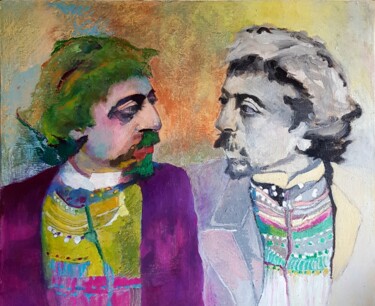 Pittura intitolato "Paul looking at Gau…" da Rosemay Dahan, Opera d'arte originale, Pastello