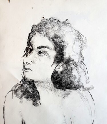 Drawing titled "Cyrielle" by Rosemay Dahan, Original Artwork, Charcoal