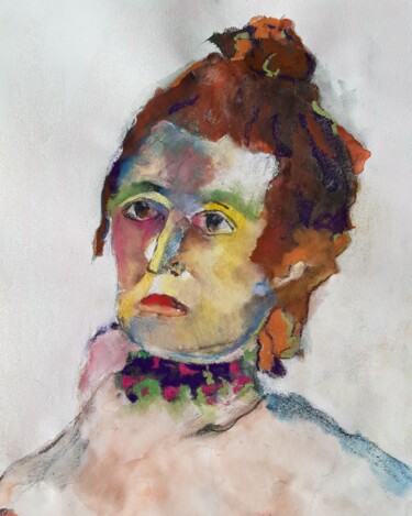 Ζωγραφική με τίτλο "Isabelle's collar 2" από Rosemay Dahan, Αυθεντικά έργα τέχνης, Παστέλ