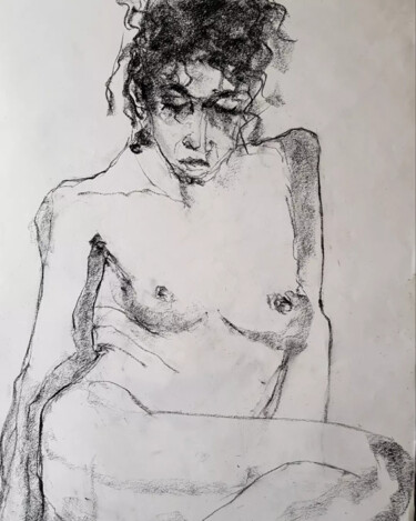 Drawing titled "Colette après l'expo" by Rosemay Dahan, Original Artwork, Charcoal