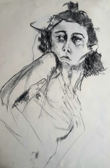 Painting titled "Rebelle" by Rosemay Dahan, Original Artwork, Charcoal