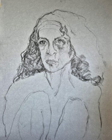 Drawing titled "Serious Colette" by Rosemay Dahan, Original Artwork, Charcoal