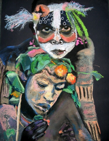 Schilderij getiteld "Deux enfants de la…" door Rosemay Dahan, Origineel Kunstwerk, Pastel