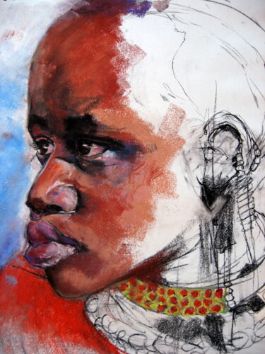 Drawing titled "Jeune guinéenne" by Rosemay Dahan, Original Artwork, Pastel