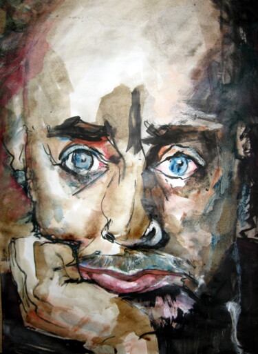 Peinture intitulée "Romain Gary 2" par Rosemay Dahan, Œuvre d'art originale, Encre