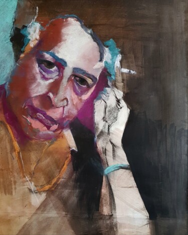 Painting titled "Hannah Arendt" by Rosemay Dahan, Original Artwork, Pastel