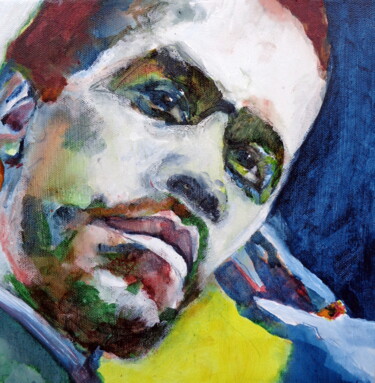 Schilderij getiteld "Malcolm X" door Rosemay Dahan, Origineel Kunstwerk