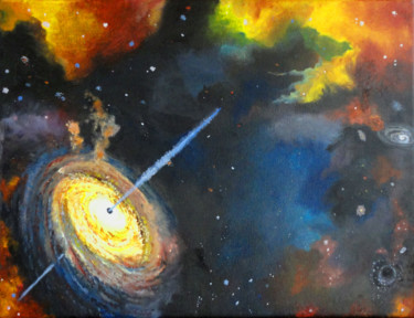 Painting titled "Black hole and quas…" by Rose-May Thepenier, Original Artwork, Oil