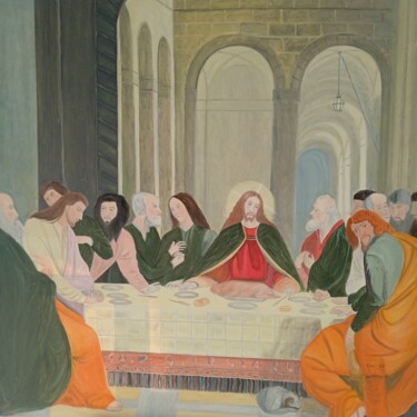 Malerei mit dem Titel "La última cena" von Roser Solà, Original-Kunstwerk, Öl