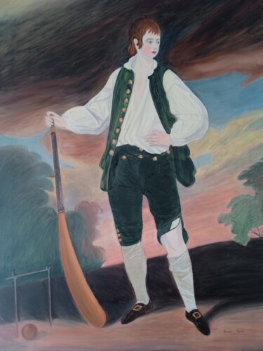 Painting titled "Jugador de Cricket" by Roser Solà, Original Artwork, Oil