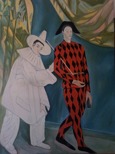 Painting titled "El Pierrot i el arl…" by Roser Solà, Original Artwork, Oil