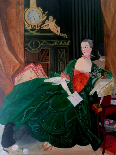 Schilderij getiteld "Madame Pompidou" door Roser Solà, Origineel Kunstwerk, Olie