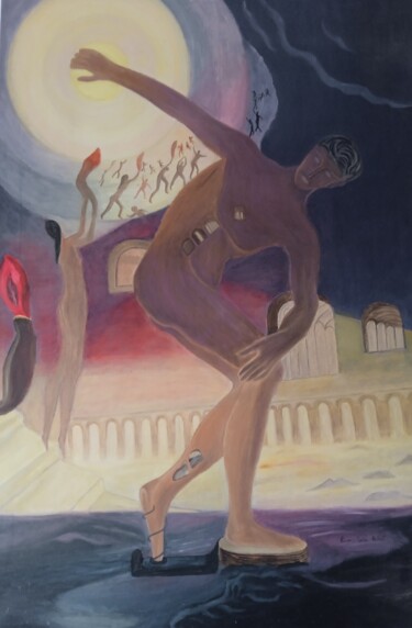 Painting titled "El atleta cósmico" by Roser Solà, Original Artwork, Oil