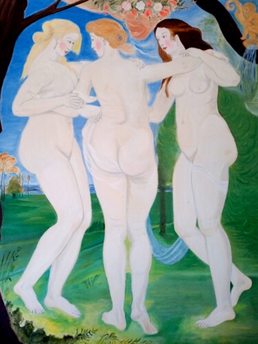 Painting titled "Las tres grácias" by Roser Solà, Original Artwork, Oil Mounted on Wood Panel