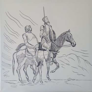 Painting titled "Don Quijote y Sanch…" by Roser Solà, Original Artwork, Ink