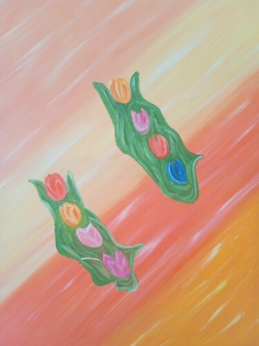 Painting titled "Los tulipanes" by Roser Solà, Original Artwork, Oil