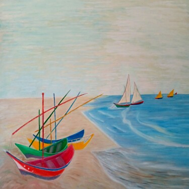 Pintura titulada "Barcas" por Roser Solà, Obra de arte original, Oleo