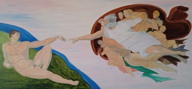 Pintura titulada "La creación de Adán" por Roser Solà, Obra de arte original, Oleo