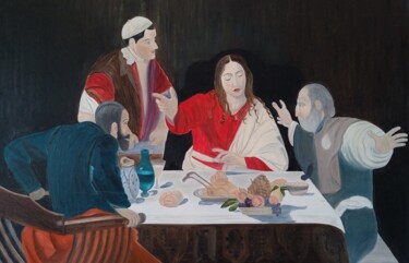Schilderij getiteld "Cristo i sus discip…" door Roser Solà, Origineel Kunstwerk, Olie