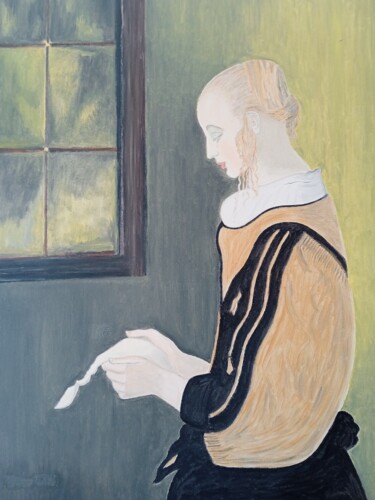 Pittura intitolato "Leyendo una carta" da Roser Solà, Opera d'arte originale, Olio