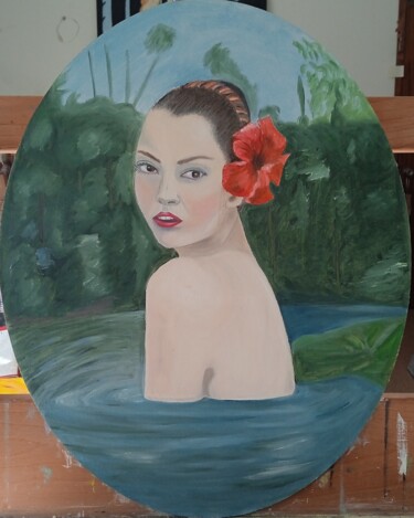 Painting titled "La chica de la flor" by Roser Solà, Original Artwork, Oil