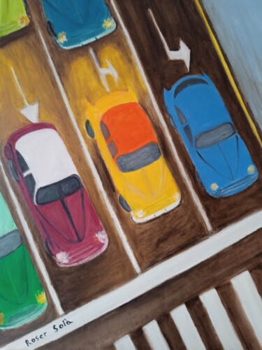 Painting titled "Los coches" by Roser Solà, Original Artwork, Oil
