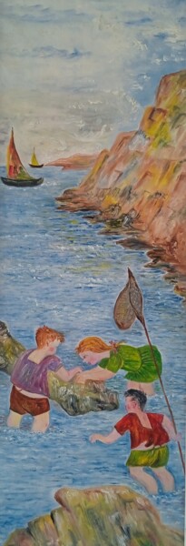 Painting titled "Los pescadores" by Roser Solà, Original Artwork, Oil