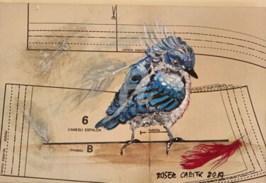 Pintura titulada "ocell blau-blue bir…" por Roser Caritx Vilaseca, Obra de arte original, Acrílico Montado en artwork_cat.
