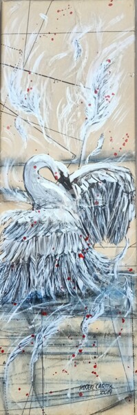 Painting titled "Cigne/Cisne/Stork" by Roser Caritx Vilaseca, Original Artwork, Acrylic