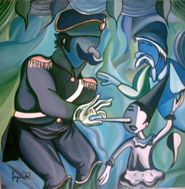 Pittura intitolato "pinocchio e il gend…" da Rosesart, Opera d'arte originale, Inchiostro