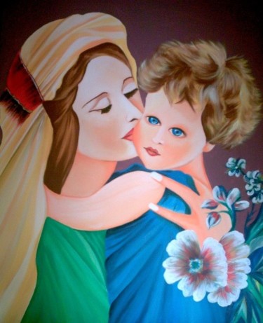 Pittura intitolato "Il bacio di Maria" da Rosesart, Opera d'arte originale, Acrilico