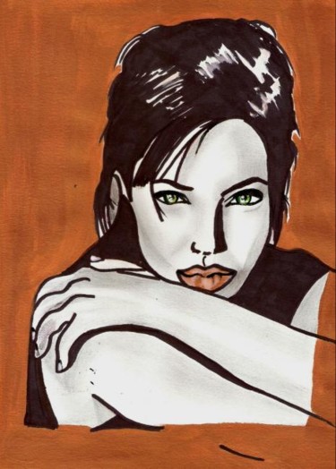 Pittura intitolato "Angelina Jolie" da Rosesart, Opera d'arte originale, Acrilico