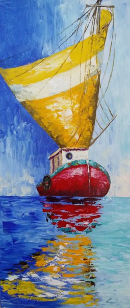 Peinture intitulée "Barco vermelho" par Roseval, Œuvre d'art originale, Huile