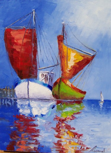 Painting titled "Barco" by Roseval, Original Artwork, Oil