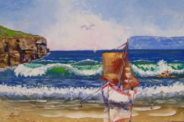 Pittura intitolato "Praia 1" da Roseval, Opera d'arte originale, Olio