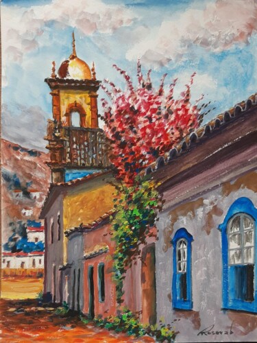 Painting titled "Ouro Preto" by Roseval, Original Artwork, Watercolor