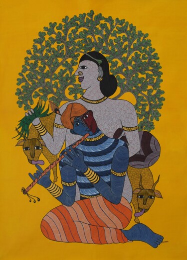 Картина под названием "Gond Painting  5" - Roshni Shyam, Подлинное произведение искусства, Акрил