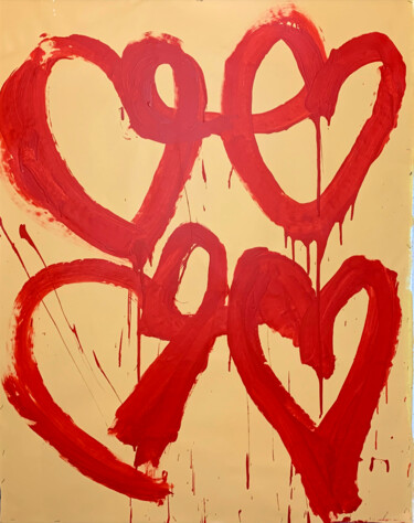 Painting titled "Red heart 2" by Rosi Roys, Original Artwork, Acrylic
