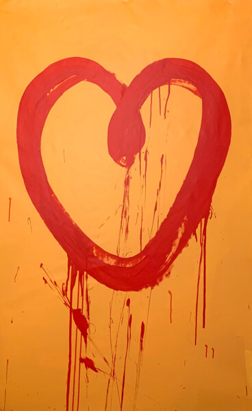 Painting titled "Red heart 4" by Rosi Roys, Original Artwork, Acrylic