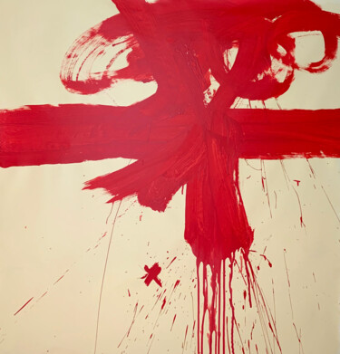 Malerei mit dem Titel "Red hieroglyph 6" von Rosi Roys, Original-Kunstwerk, Acryl